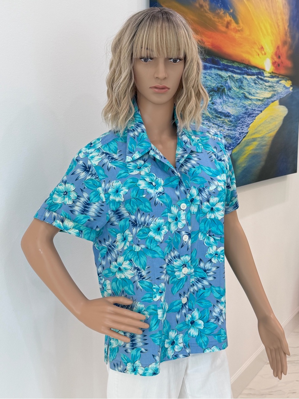 Cute Tropical Floral Summer Blouse/Jacket, Short Sleeve, Size Small